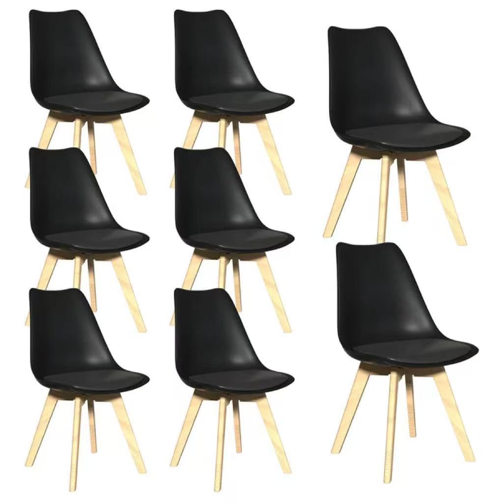 YLGJ&TIDY Dining Chairs Set of 8, Mid Century Modern Chairs-PU Leather & Padded & Cushioned Seat & Wood Frame, Kitchen Chairs for Dining Room, Living Room, Bedroom,Lounge Room (Black, 8PCS)