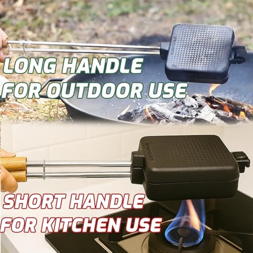 Image of Campfire Pie Iron 4.9 inch Large Cast Iron Sandwich Maker for Camping 2 Pcs with Storage Bag - 21.7 inch Adjustable Handles - Campfire Cooking Equipment for Grilling & Outdoor Cooking