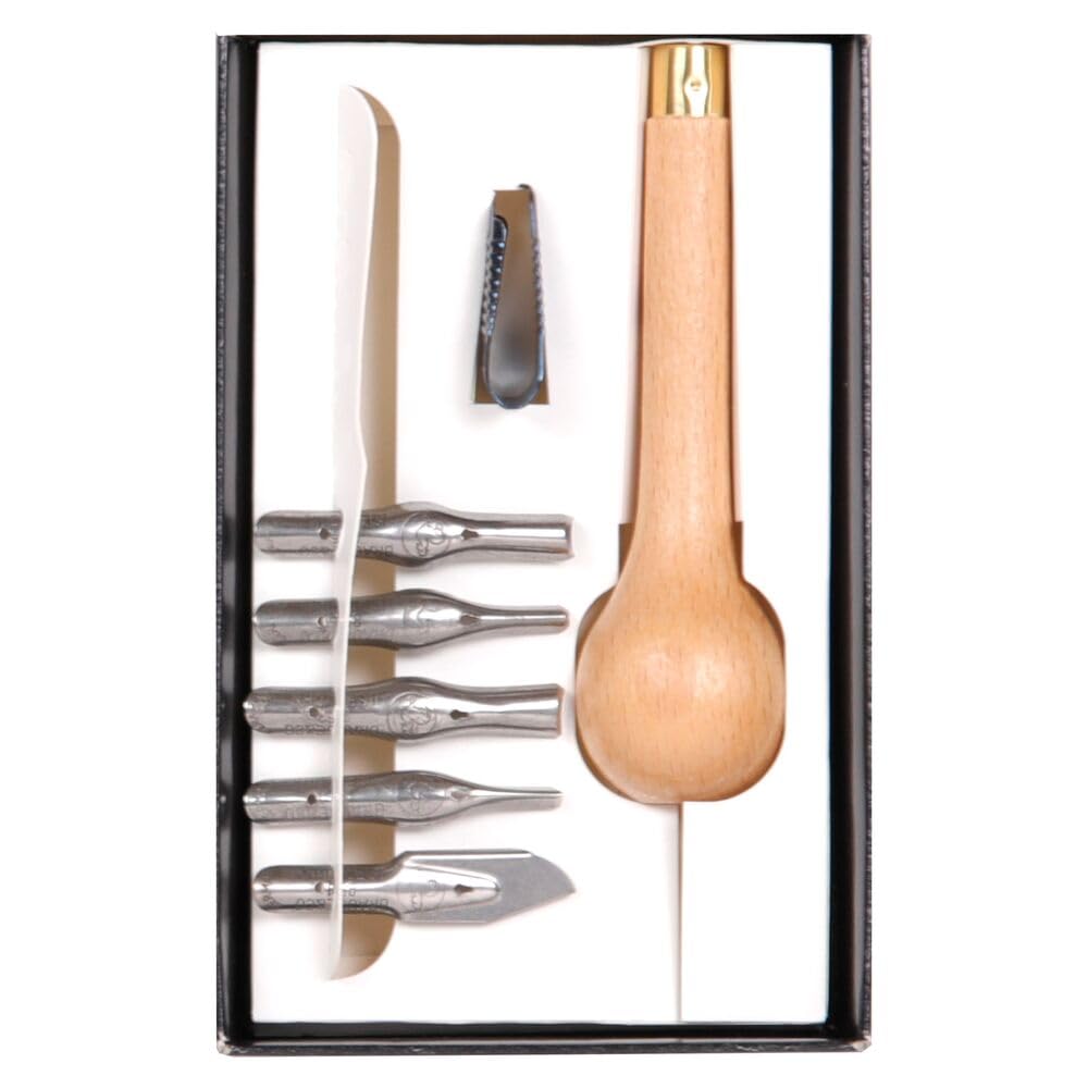 Brause 891B - Kit di apprendimento della linoleografia che comprende un manico in legno, 5 sgorbie e un estrattore