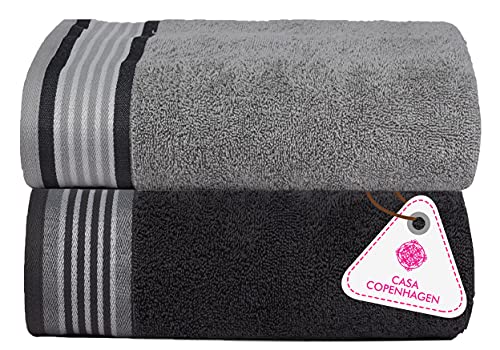 Image of Casa Copenhagen, Germany Design - He & She Super Soft Collection 2 Pieces 100% Cotton Large Bath Towel (Size : 70 x 140 cm) -Dark Mirage Grey & Granite Grey
