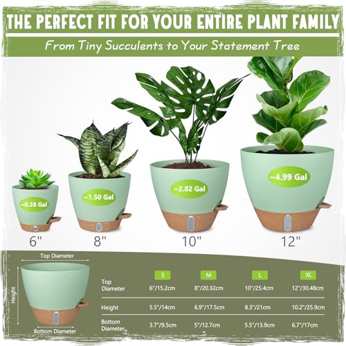 Self-Watering Pots for Indoor Plants 4 Pack, 6/8/10/12 Inch Outdoor Planters with Water Level Indicator&Deep Reservoir, Decorative Flower Pots for Indoor Plants,Home Decor (Green, 12+10+8+6 inch) - Image 3