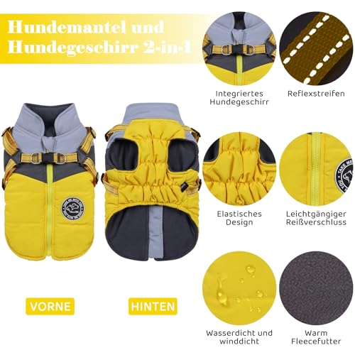 Savlot Wasserdichter Hundemantel Winter Warme Jacke mit Geschirr Reflektierend für Chihuahua Dackel Kleine Hunde Hundepullover
