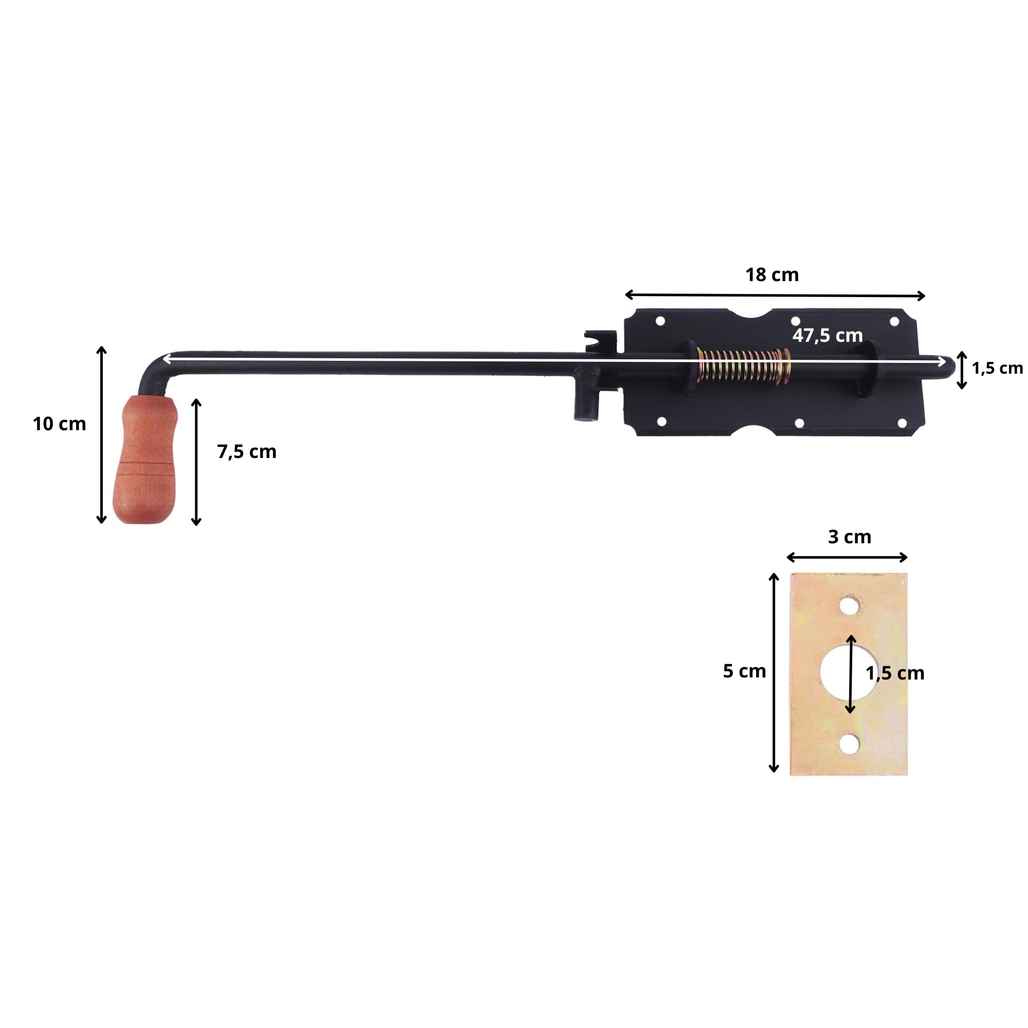 BAUSTER® Verrou De Porte 200 Mm - Noir - Revêtement Par Poudre