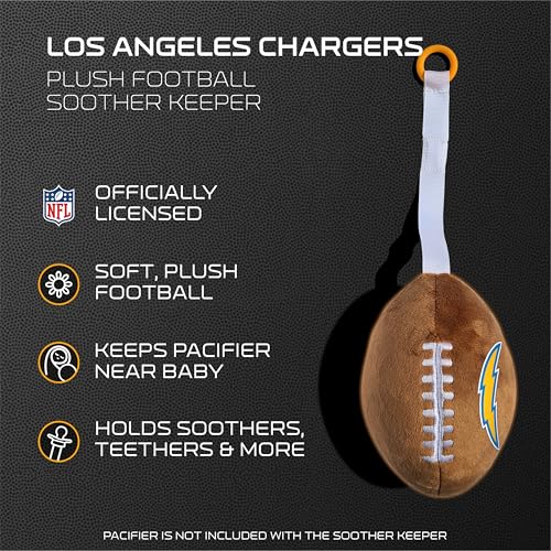 Image of Los Angeles Chargers Plush Football Pacifier Holder by Smilo - Officially Licensed NFL Soother Holder - Soft Plush Toy and Dummy Holder - Fits Any Pacifier - Stroller Accessory & Newborn Essential