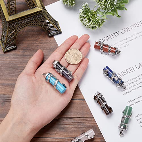 SUNNYCLUE 1 Box 7Pcs 7 Styles Healing Stone Pendants 7 Chakra Crystal Natural Synthetic Gemstone Pendant Column with Dragon Platinum Alloy Findings Bulk for Jewelry Making Bracelet Necklace - Image 3