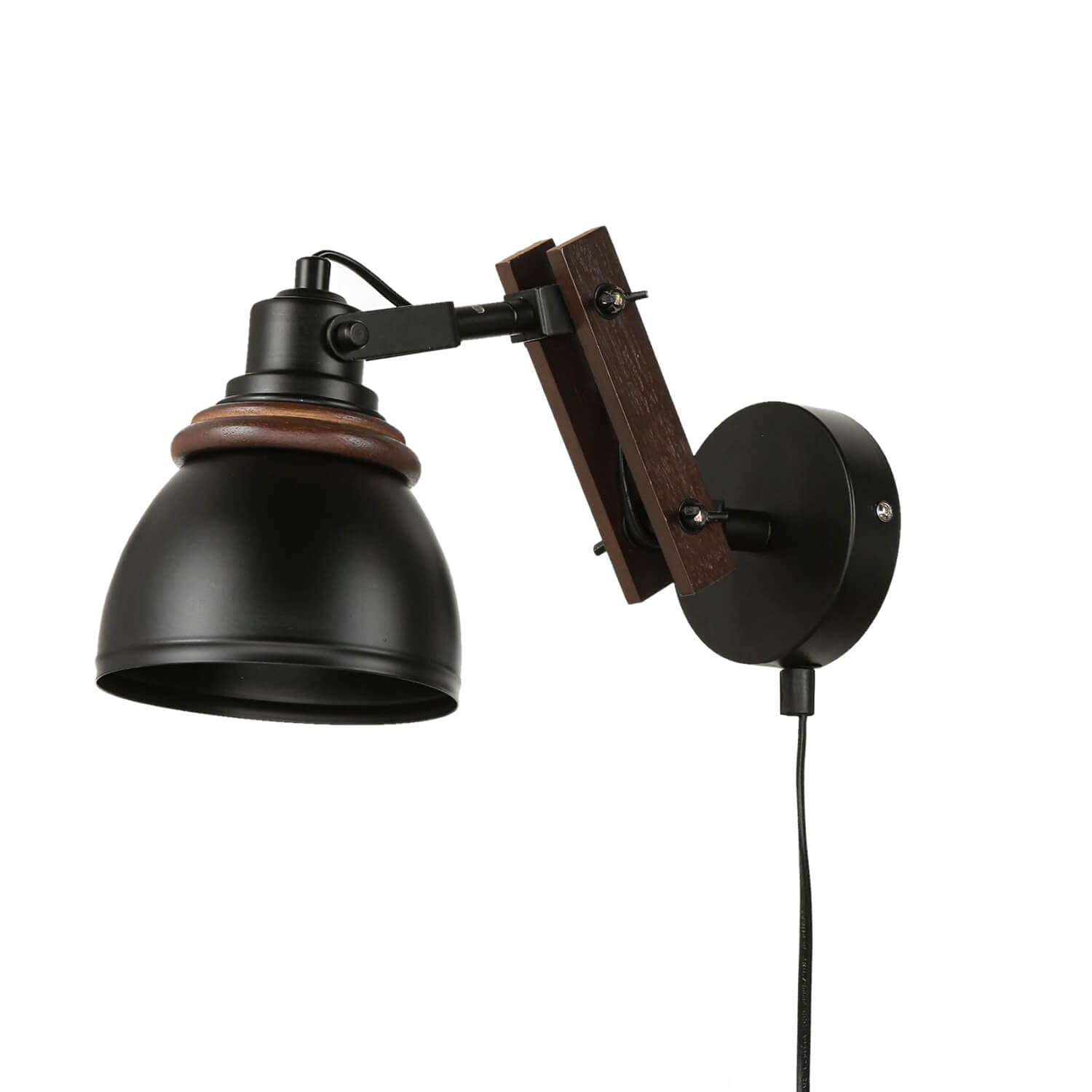 Licht-Erlebnisse Wandleuchte mit Kabel Schalter Metall Holz in Schwarz Natur verstellbar E14 Retro Wandlampe Wohnzimmer Schlafzimmer