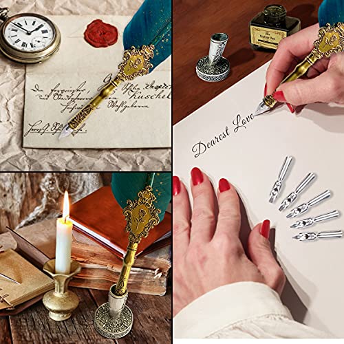 Set Scrittura Antico Con Penna Piuma E 17 Pennini - Kit Calligrafia Completo Per Principianti - 4