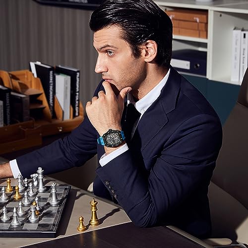 Image of TSAR BOMBA Men's Automatic Watch Tonneau Luxury Skeleton Watches for Men Mechanical 50M Waterproof Analogue Watches Mens Unique Cool Square Big Face Dial Wristwatch with Silicone Strap Band