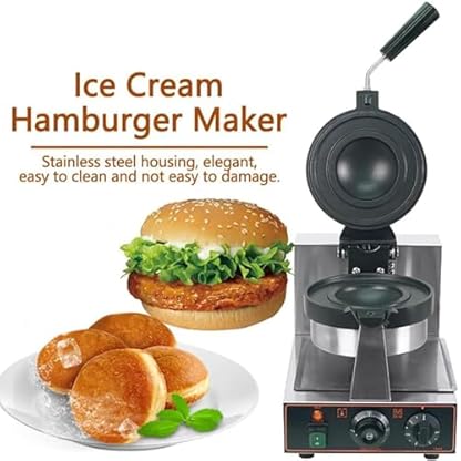 ZHJOPP Elektrisches Burger-Waffeleisen, 1300W kommerzielle Antihaft-Hamburger-Maschine Doppelseitiges Thermostat Edelstahl-Eiscreme-Waffel-Bäckermaschine für Zuhause, Küche, Frühstück (Doublehead) – Bild 3