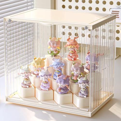 Extra Large Display Case for Figures Stackable Acrylic Figure Display Shelf with 20 Movable Column Hobby Display Box with Magnetic Door