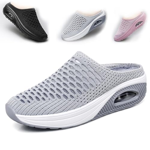 女性用整形外科用スリッパ、女性用編み込み整形外科用通気性ソフトシューズアーチサポートウォーキングシューズ、スリッポンスリッパ(Grey,38)