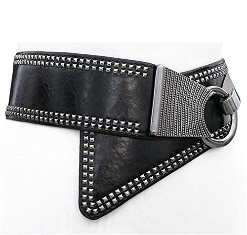 Andongnywell Women's Elastic Waist Belts Studded Belt for Dress Vintage Leather Punk Waist Belt Waist Band Waist Strap3