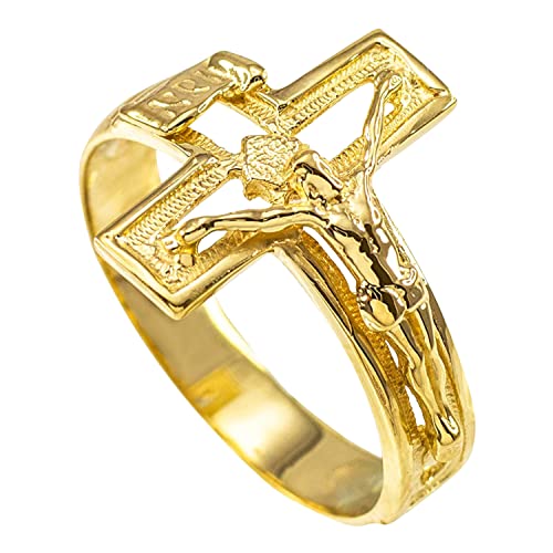 Religious Jewelry Solid 10k Yellow Gold Open Design Cross Band Crucifix Ring (Size 5)
