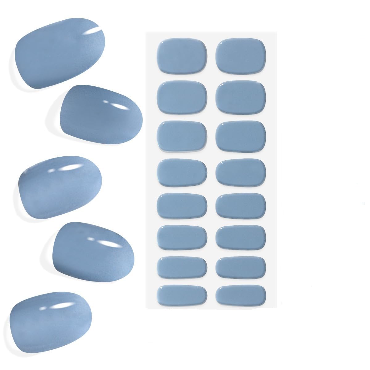 16 Tips Semi Cured Gel Nail Wraps - Solid Polish Stickers Full Kit, Strips for Women Girls (01 Blue Flower)