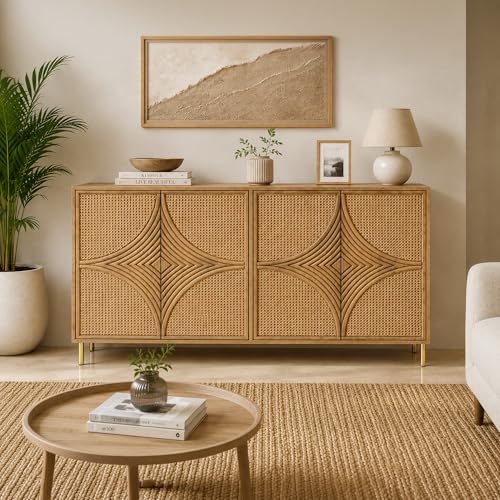 Image of The Attic Arcus Sideboard, Multipurpose Cabinet for Kitchen and Living Room Storage, Solid Mango Wood, Natural Color