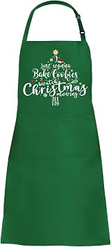 Funny Christmas Baking Apron for Women Men, Holiday Baking Gifts for Bakers, Green Xmas Kitchen Cooking Aprons with 2 Pockets, Cute Christmas Apron Gifts for Mom Wife Sister Husband Girlfriend