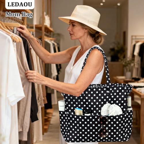 Image of LEDAOU Large Beach Bag Women Waterproof Sandproof Zipper Beach Tote Pool Bag for Swim Gym Grocery Travel with Wet Pocket