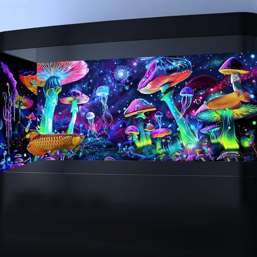 Blacklight Aquarium Background UV Reactive Mushroom & Starry Sky