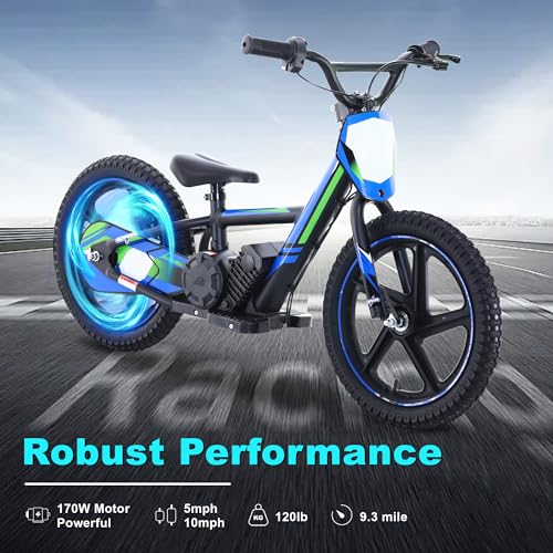 Blissskip Kids Electric Dirt Bike - Lightweight, 340W, 11.8MPH Max, 24V 5.2A Removable Battery, Off-Road Tires, Manual Dual Disc Brakes, 3-Speed Adjustment, Electric Balance Bike for Ages 5-12 - Image 3