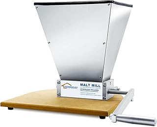 FERRODAY Malted Grain Mill - 2 Roller Stainless Steel Crusher, Heavy Duty Homebrew Grain Grinder, Adjustable Barley Crusher, Low Speed Drill Available, Manual Mill