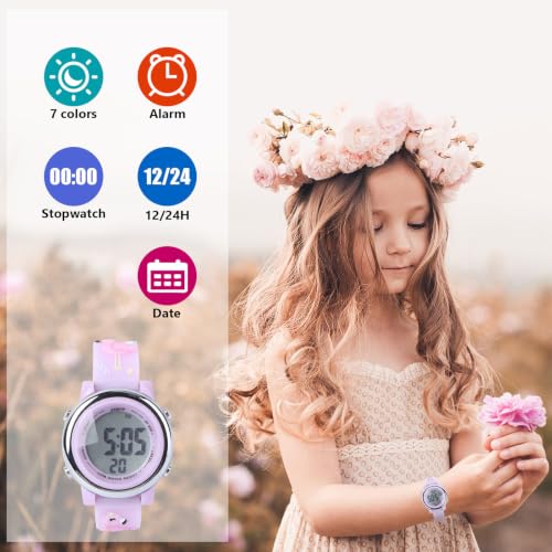 Reloj digital infantil resistente al agua con correa de ABS duradera 7