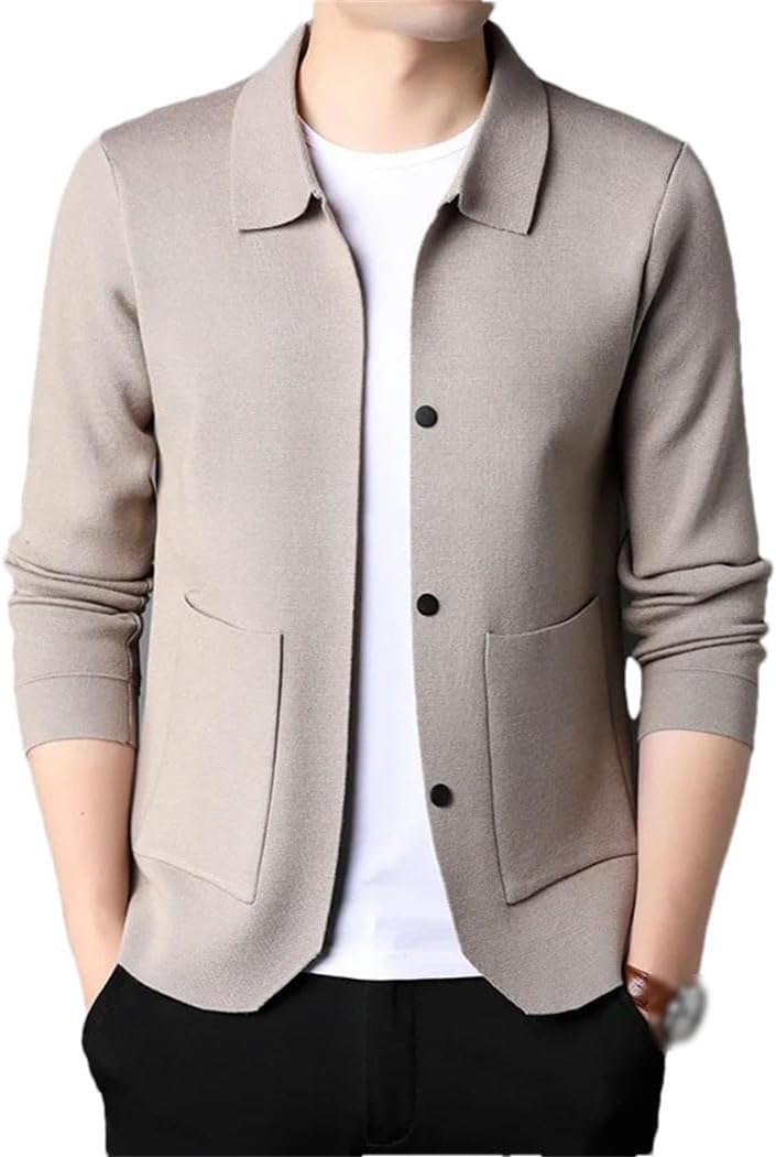 Men's Winter Fashion Knitted Cardigan Long Sleeve Lapel Single-Breasted Sweater Coats