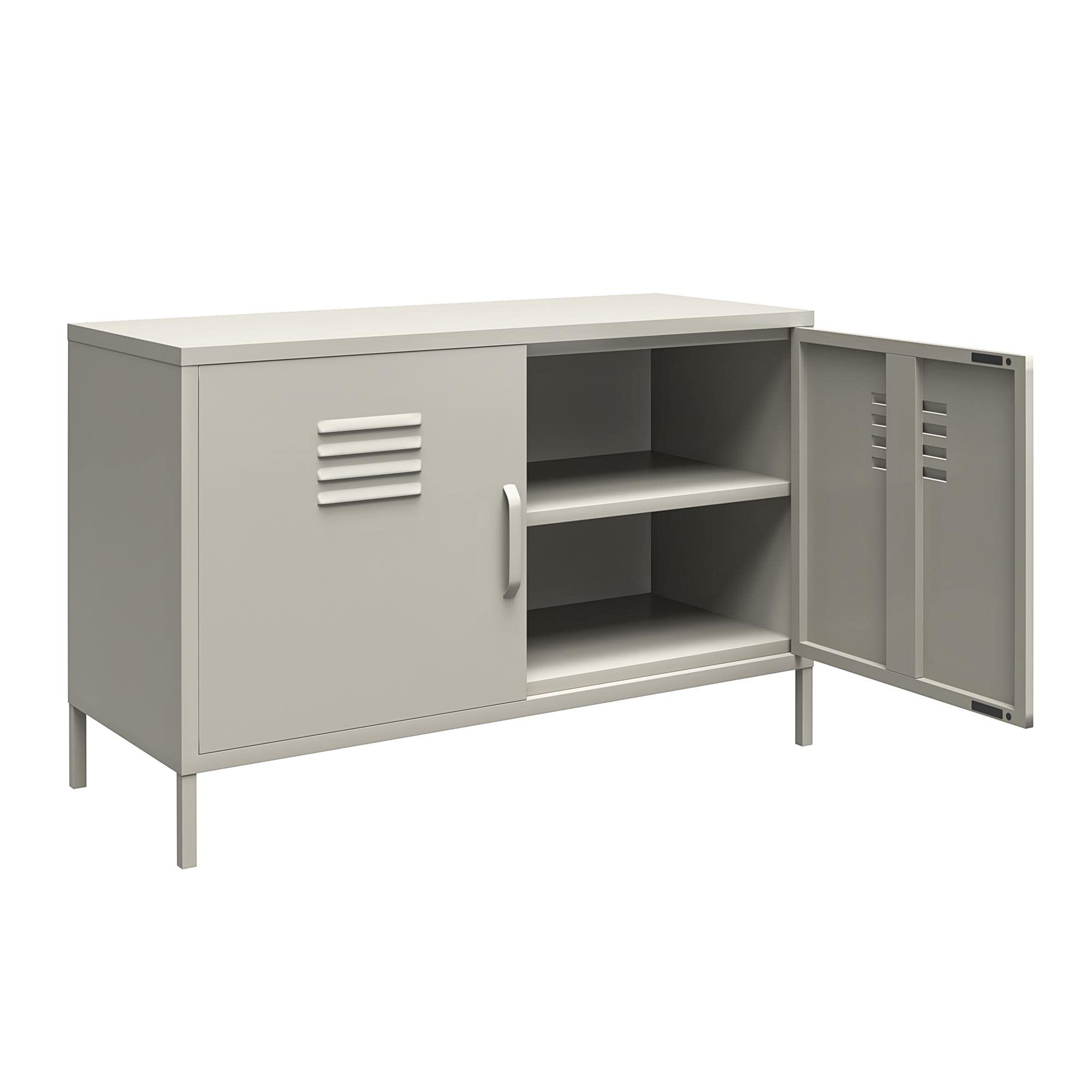 DHP Furniture Bradford Metallschrank Taupe, 98 x 39 x 63 cm, Akzentschrank mit 2 Türen und 2 Regalböden, Sideboard im Spind-Design für Wohnzimmer, Flur, Büro und Home Office
