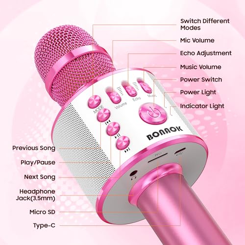 Image of BONAOK Bluetooth Karaoke Microphone, Portable Mic for Adults Kids