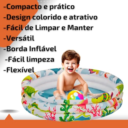 Piscina Inflável Infantil Bebê 180l Criança Redonda Plástico 3 Anéis Kids Verão Playground Fundo do