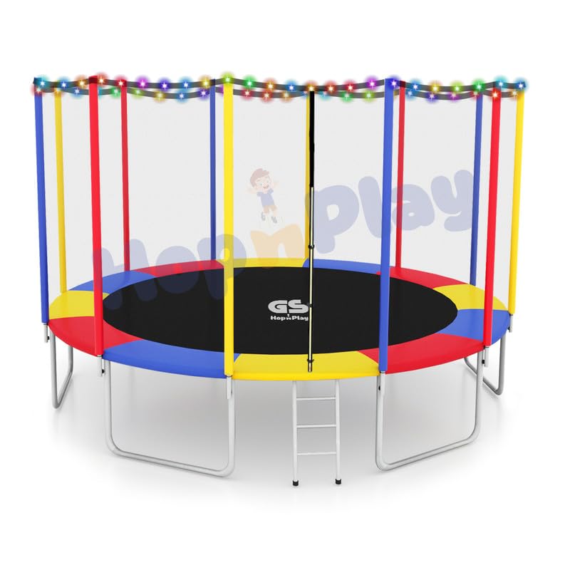 Image of Hop N Play Festive Edition 16 feet Heavy-Duty Jumping Trampoline for Adults & Kids with Safety Net, Remote-Control Waterproof LED Lights- Perfect for Indoor & Outdoor, Bouncer, Supports Up to 300kg