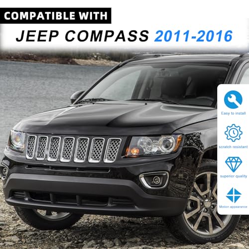 Image of JINCHEN 7pcs Grill Mesh Inserts Clip-on Compatible with Jeep Compass 2011-2016, Front Grill Inserts Grille Cover Frame Trims (Chrome)