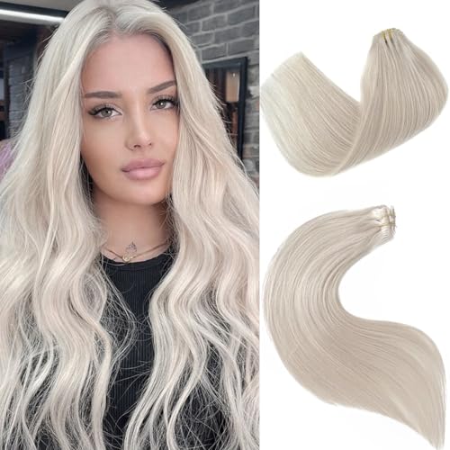 Image of 20 Inch Hair Extensions Real Human Hair, Ice White Clip in Human Hair Extension Virgin Hair Bundles for Thinning Hair Remy Extension Hairpieces with Clips 7 Pieces 70G