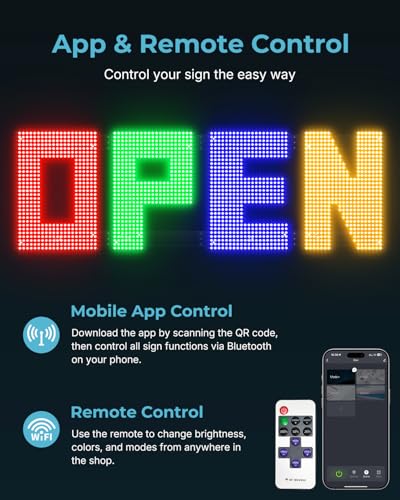 Image of 50 inchx17 inch Large LED Open Sign with Remote and Bluetooth App, Super Bright Open Signs for Business, Dimmable Big Open Sign for Storefront Window Bar Salon Cafes Retail Shops Red Green Blue Yellow