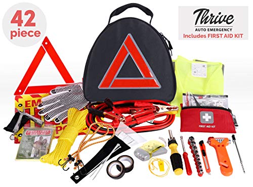 Thrive Roadside Assistance Auto Emergency Kit + First Aid Kit – Triangle Bag