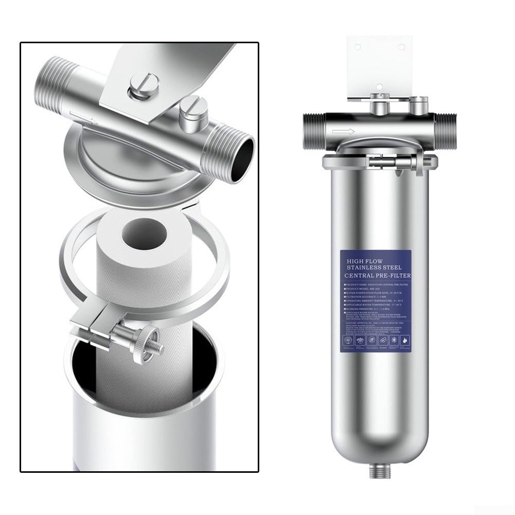 Filtro purificador de agua de alta capacidad de 4000 L, prefiltro de acero inoxidable para fontanería de toda la casa, elimina sedimentos e impurezas, plata (rosca exterior de 1 pulgada)