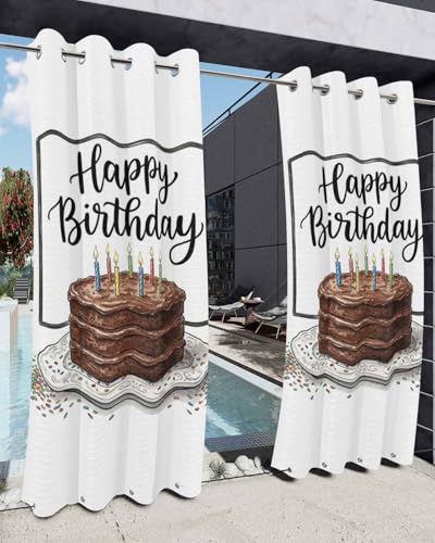 Outdoor Curtains for Patio Waterproof, Happy Birthday Windproof Sun Blocking