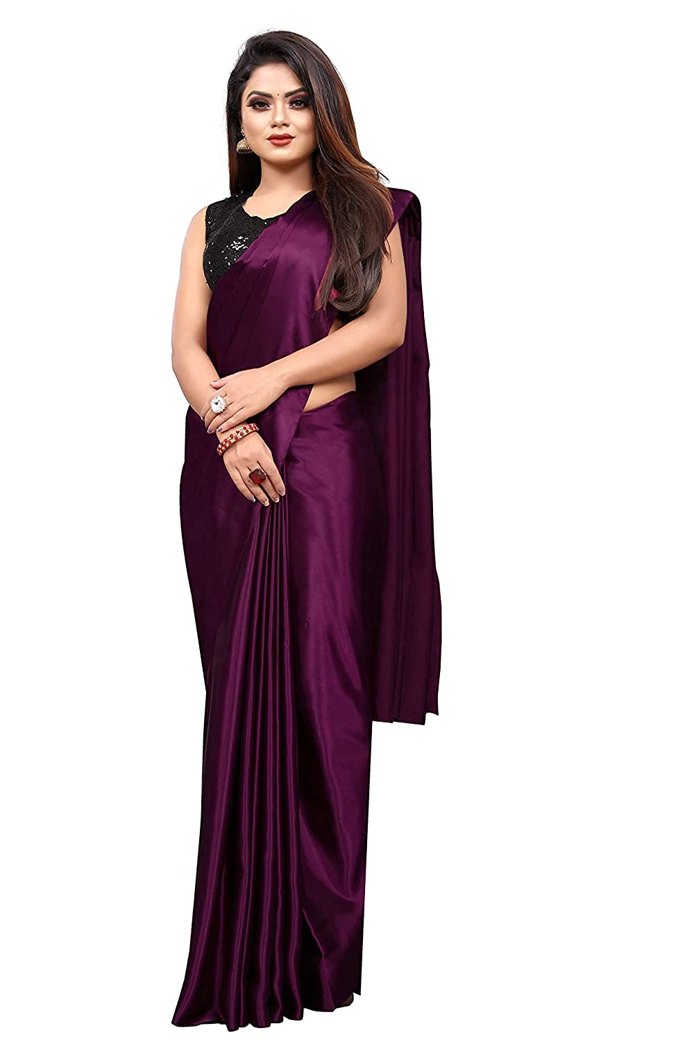 Sarang Collection Women's Chanderi Satin Silk Saree With Blouse Piece