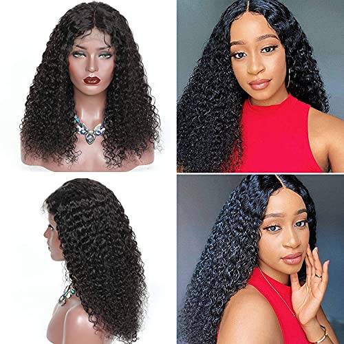 Curly Lace Front Wigs Human Hair 13x4x1 Middle T Part Lace Front Wigs Brazilian Curly Human Hair Lace Frontal Wig for Black Women Natural Color 150% Density (20 Inch, 13x4x1 T curly wave)
