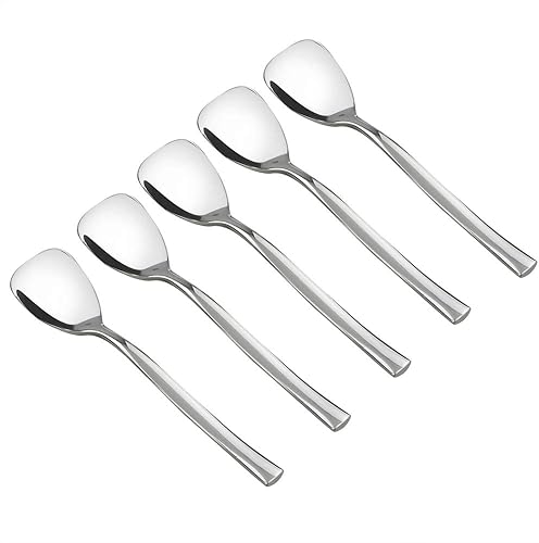 Idomy Juego de 12 cucharas para helado de postre de acero inoxidable, 5.1in