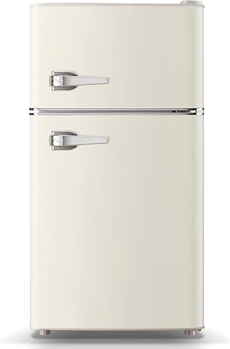 Miniatura 4 de Refrigerador con congelador Mini refrigerador de doble puerta Estantes de vidrio extraíbles 7 Temp Gear Mango desmontable Blanco crema Crema