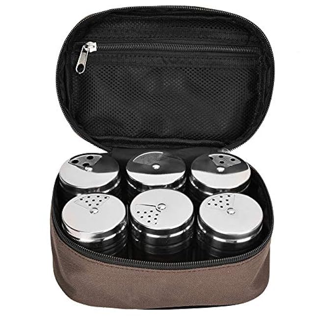 Stainless Steel Seasoning Jar Salt Pot Kitchen Seasoning Can with Storage Bag Outdoor Camping BBQ Essential Tool for Home Kitchen and Outdoor Activities Material Oxford Cloth and