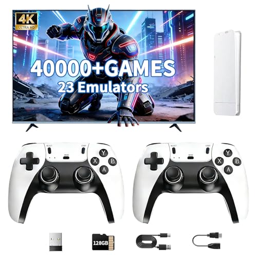 2026 M15 Retro Gaming Stick Pro, 4K Video Game Console with 40,000+ Games, 23 Emulators & Plug-and-Play TV Support, Dual Wireless 2.4G Wireless Controllers (128, GB)