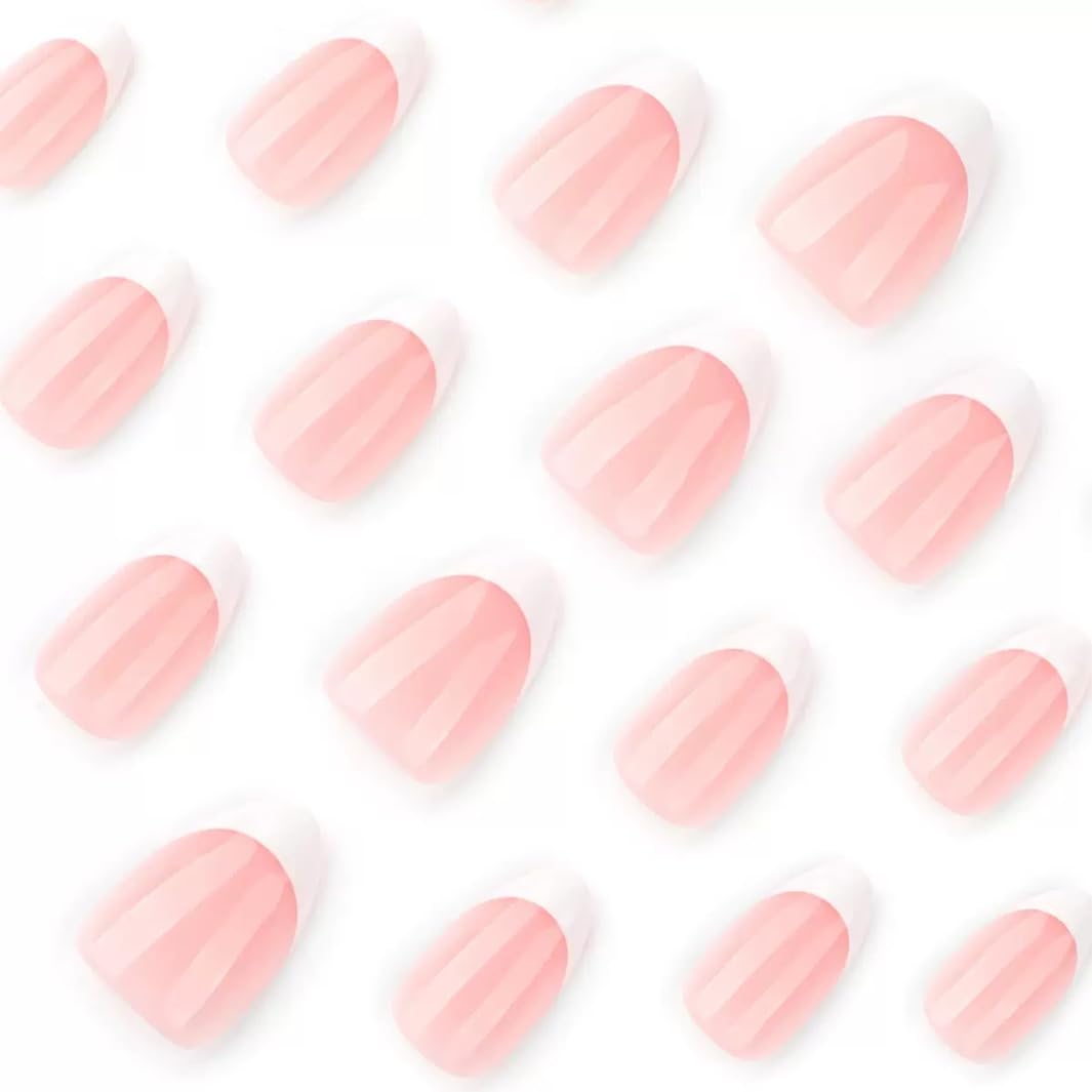 French False Nails, Short Oval French White Pointed False NailSet, Nude Pink False Nails Short Style - Image 4