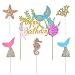 Qibote 1 Pack Mermaid Glitter Happy Birthday Cake Topper and 5 Pieces Gold Glitter Mermaid Cake Decoration for Mermaid Baby Shower Birthday Party Supplies