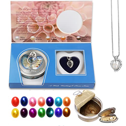 Wish Pearl Necklace Kit,Mysterious Oyster Pearl Gift Set,DIY Necklace Making Kit,Crystal Pendant with 20  Chain,Surprise Gift For Girl(Pumpkin)