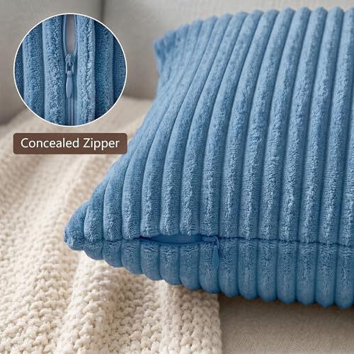 Image of Yellow Weaves Pencil-Stripe Fur Cushion Covers | Soft Polyester | Decorative Sofa & Throw Pillow Covers | 16x16 Inches, Pack of 3 (Sky Blue)