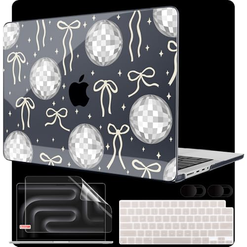Image of MEEgoodo Case for MacBook Pro 14 inch (M5 /M4 /M3 /M2 /M1) Pro /Max 2026 2025 2024 2023 2021, Laptop Case Fit Model A3427 /A3426 /A3434 /A3112 /A3401 /A3185 /A2918 /A2992 /A2779 /A2442, Silver Disco Balls & Bows