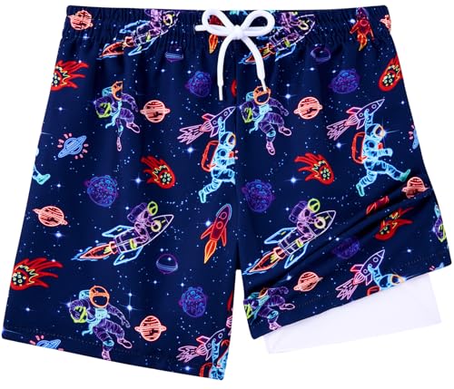 Little Boys Swim Trunks with Boxer Mesh Liner Swim Shorts Kids Quick Dry Bathing Suit Swimwear 4-12T