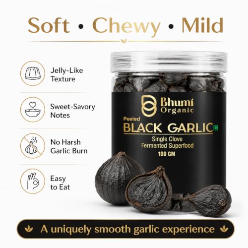 Image of Bhumi Organic Peeled Black Garlic Single Clove 100 gm | Fermented Superfood, Ready to Use