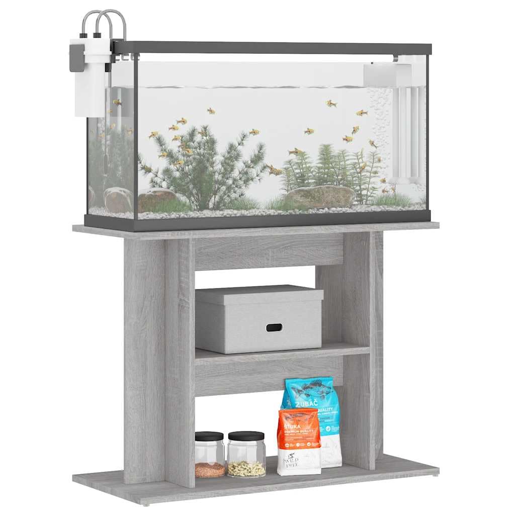 Supporto per acquario, grigio cemento, 80 x 35 x 60 cm, in legno, stabile mobile inferiore per acquario con 3 ripiani, pratico armadio per acquario per riporre mangime per pesci e accessori